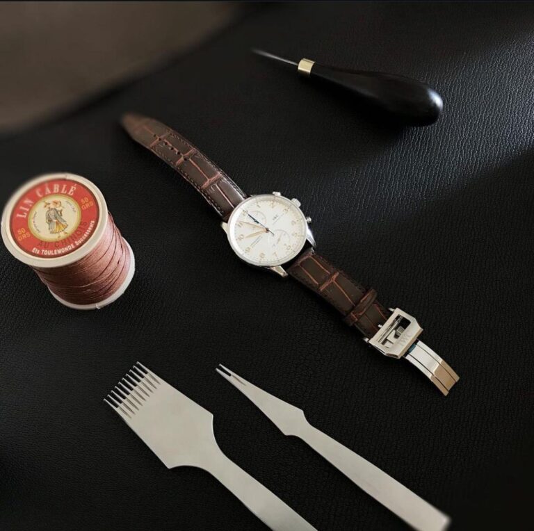 Rose gold fade olive alligator strap on IWC