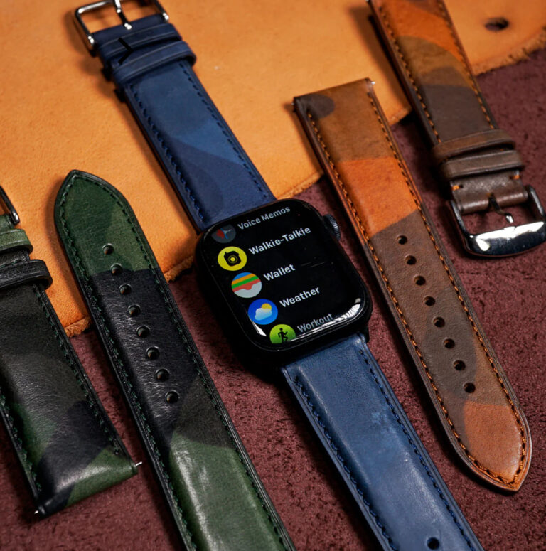 Classic LPA Camo Leather Strap in Blue Camo on Apple Watch