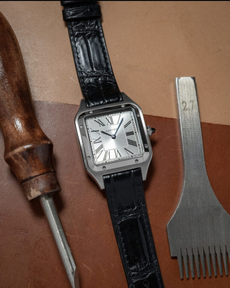 Custom crocodile strap in sleek black on Cartier