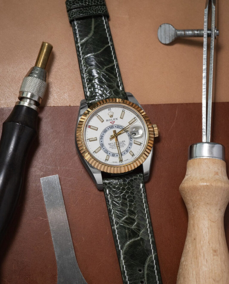 Ostrich Leg in Dark Olive Strap on Rolex