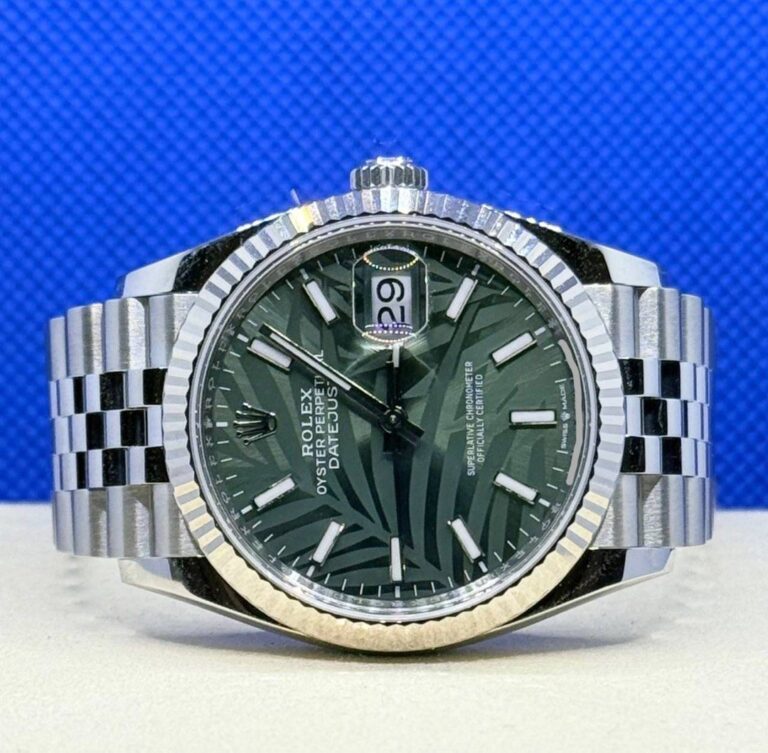 [Unpolished] Pre Owned 06/2024 Rolex 126234 Datejust 36 Olive Green Palm Motif Dial Jubilee Bracelet (Discontinued Model)