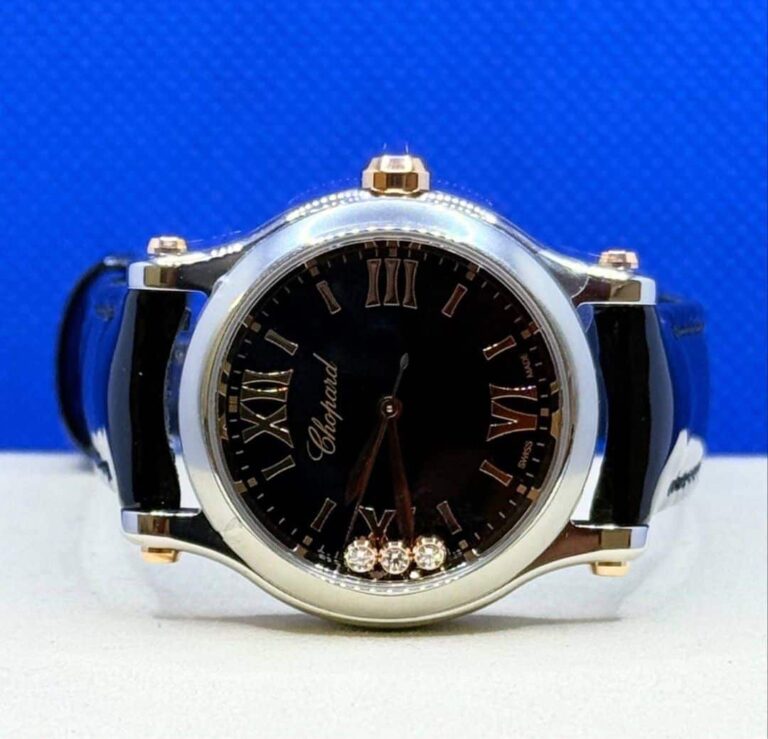 Brand New 08/2025 Chopard Happy Sport 30mm Quartz Black Dial Half Rose Gold Leather Strap 278590-6015