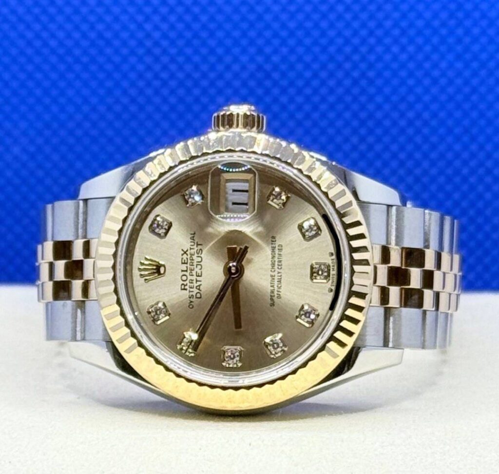 Pre Owned 04/2021 Rolex 279173 Datejust 28 Champagne 10 Points Diamonds Dial Half Yellow Gold Jubilee Bracelet