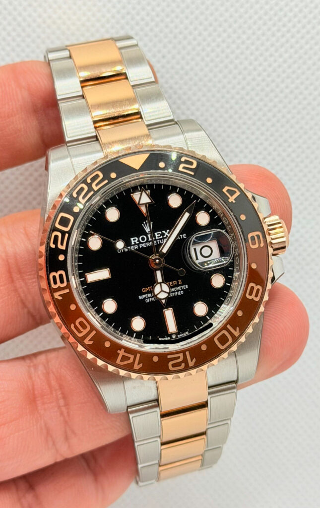 Pre Owned 12/2022 Rolex 126711CHNR GMT Master II Half Rose Gold Root Beer