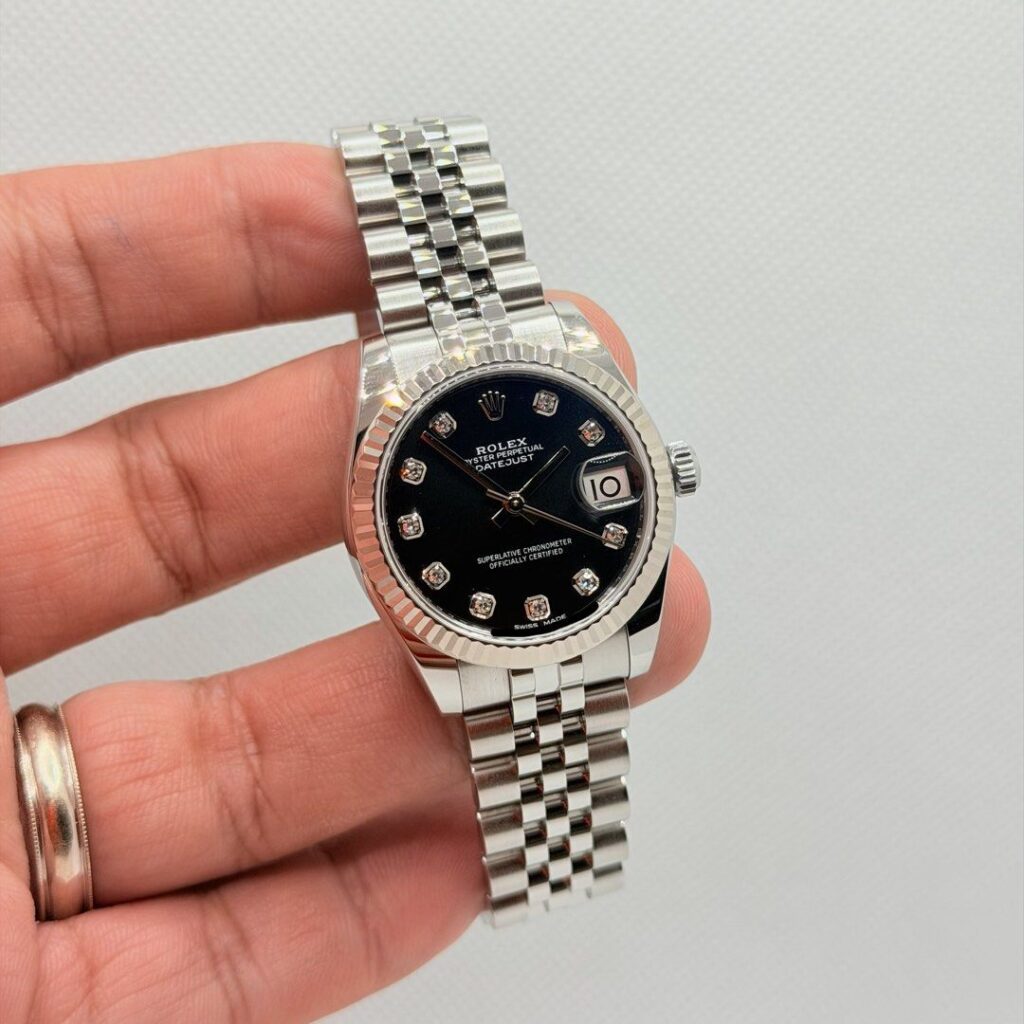Pre Owned 01/2020 Rolex 178274 Datejust 31 Black 10 Points Diamonds Dial Jubilee Bracelet