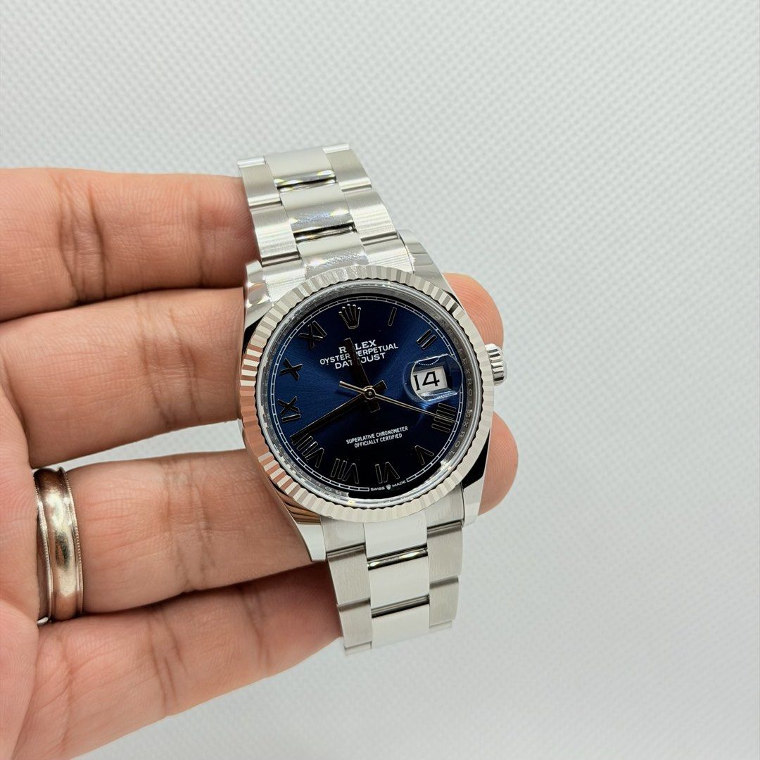 Brand New 07/2026 Rolex 126234 Datejust 36 Bright Blue Roman Dial Oyster Bracelet