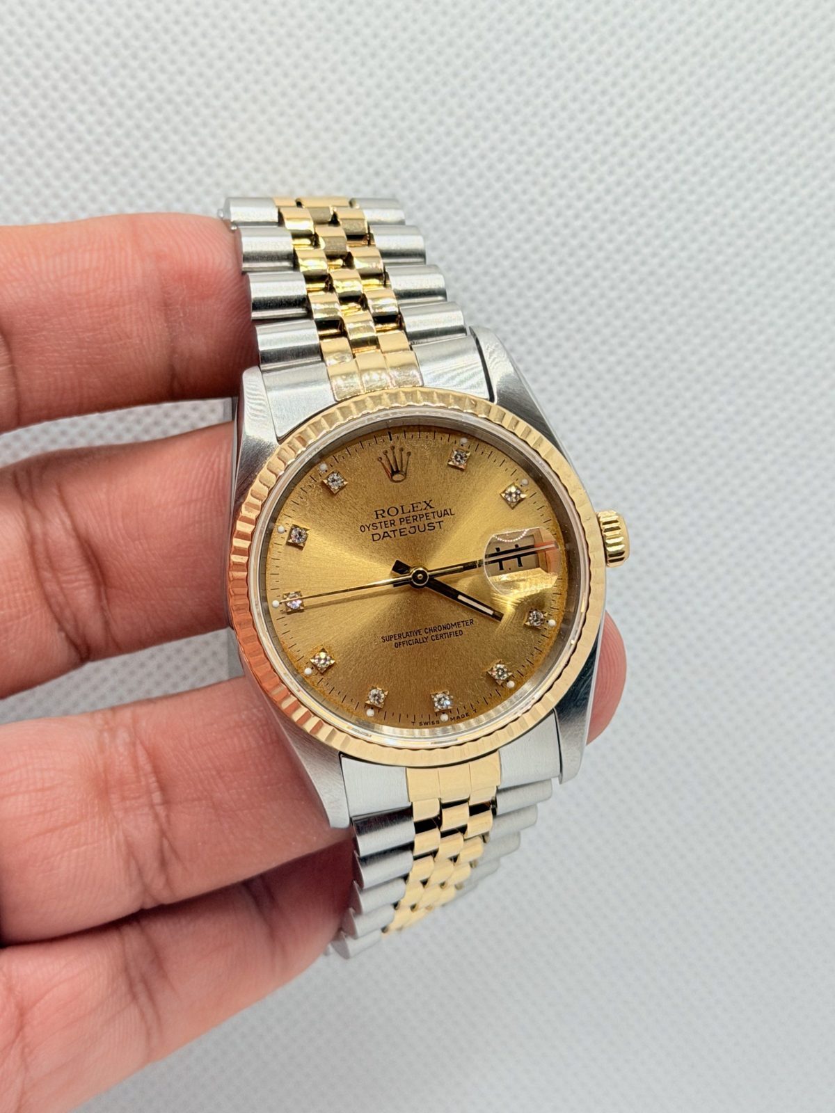 [Watch Only] Pre Owned Rolex 16233 Datejust 36 Champagne 10 Points Diamonds Dial Half Yellow Gold Jubilee Bracelet