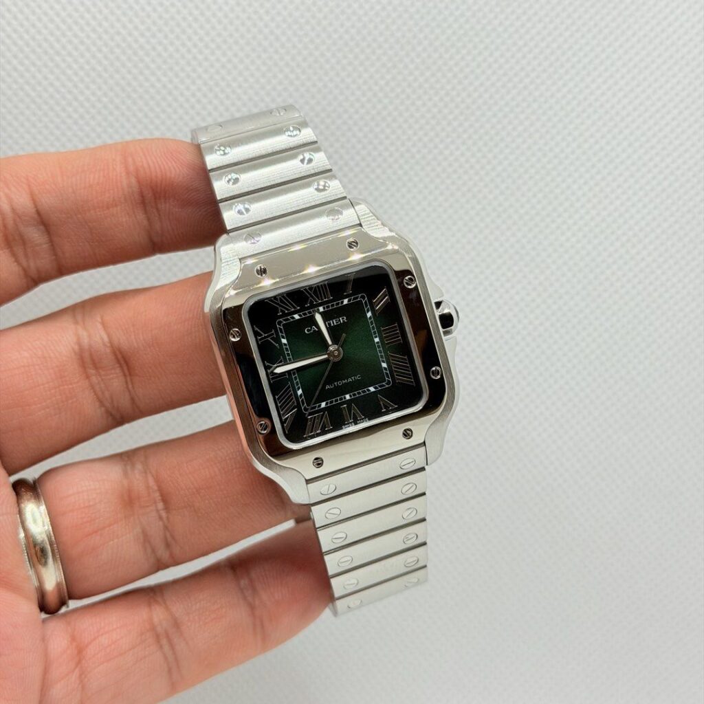 Pre Owned 01/2025 Cartier Santos Medium Model Green Dial WSSA0061