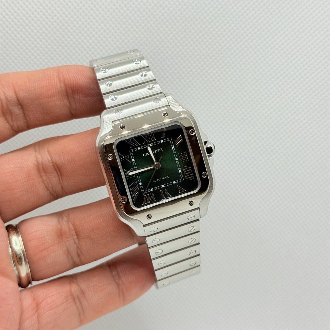 Pre Owned 01/2025 Cartier Santos Medium Model Green Dial WSSA0061