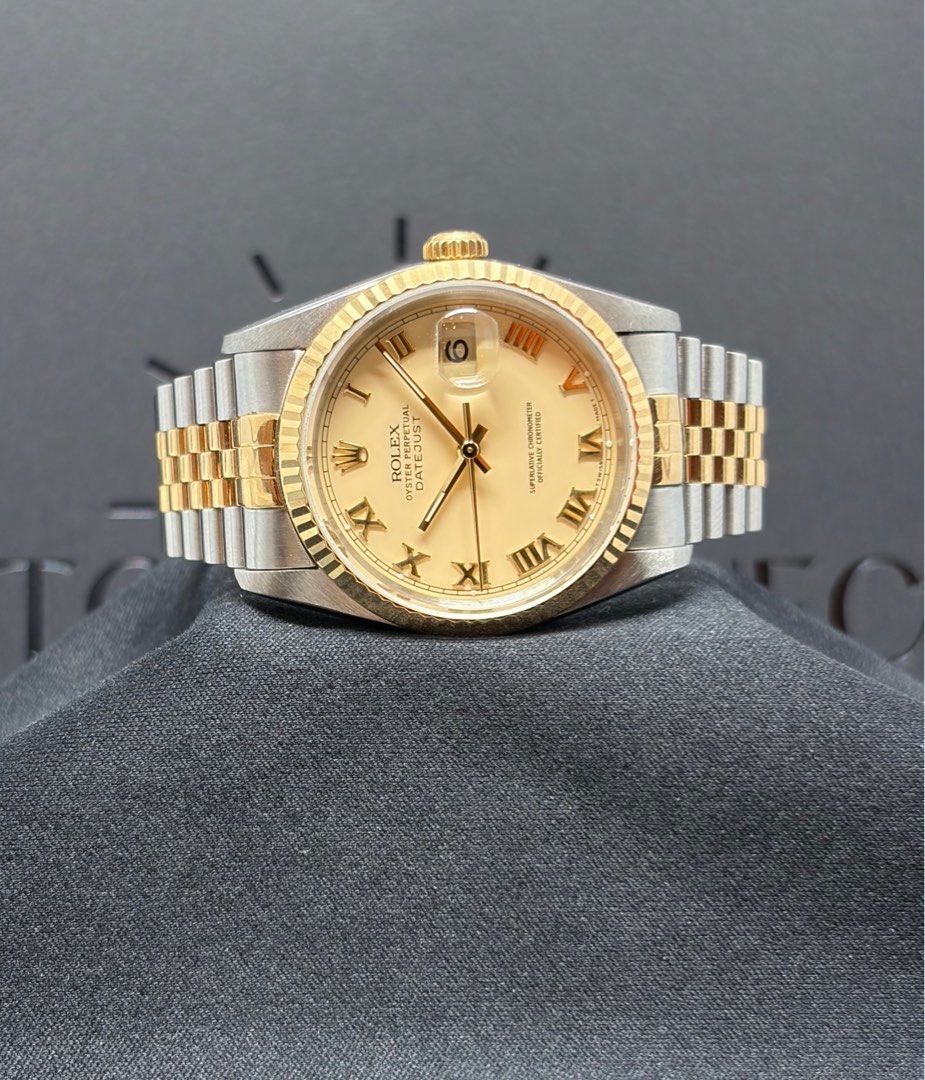 Panna🔥 Rolex 16233 Datejust Half Gold Cream Dial Roman Jubilee 36mm