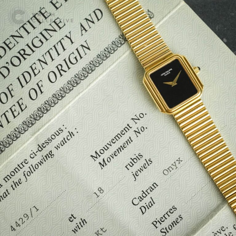 WITH PAPERS Patek Philippe Onyx Dial Gold Ingot Bracelet with Papers