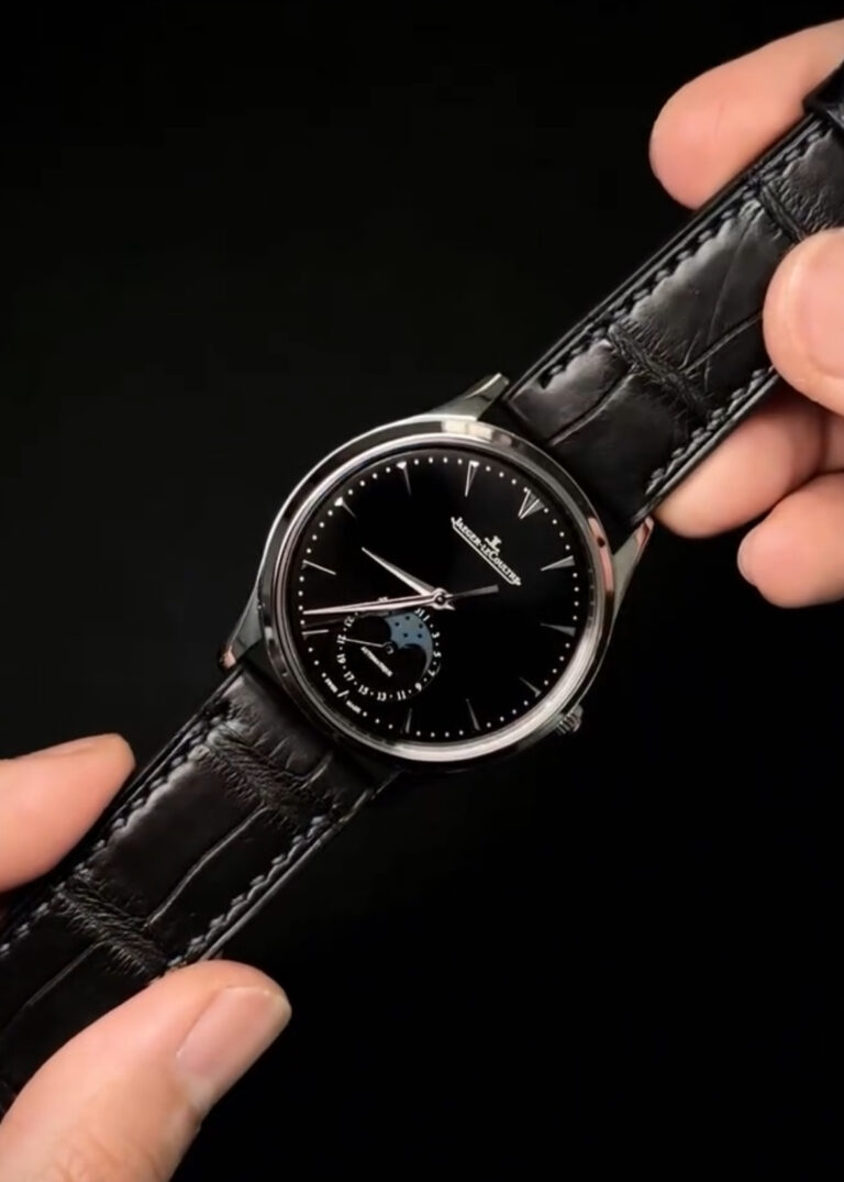 Jet Black Croc leather strap on Jaeger-LeCoultre