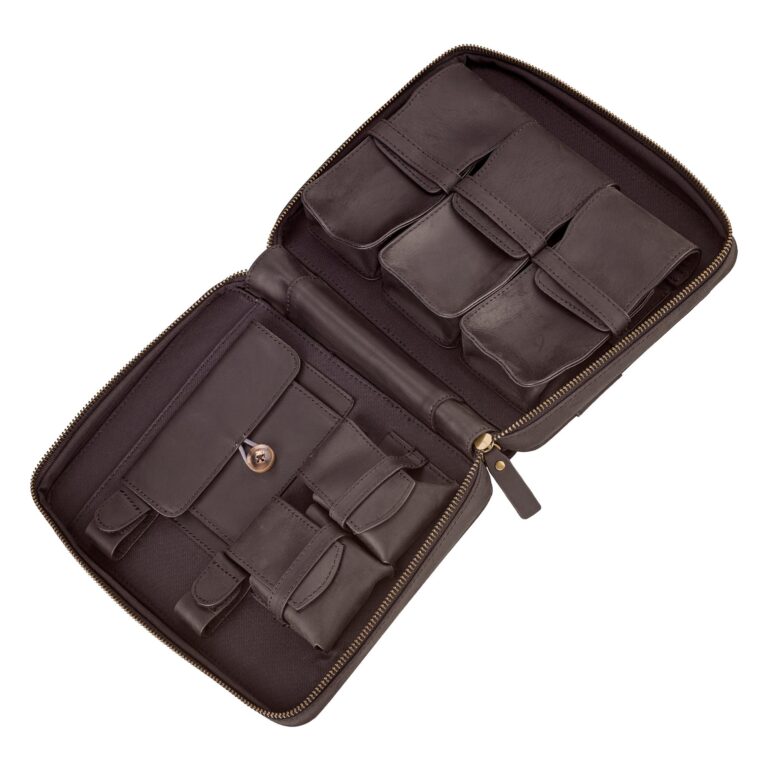 3-Piece Travel Watch Case in Black Leather