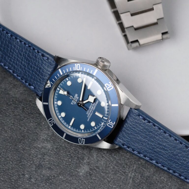 Italian Epsom Leather Watch Strap in Navy on Tudor