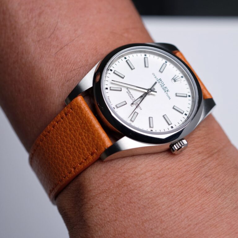 Italian Epsom Leather Watch Strap in Orange on Rolex