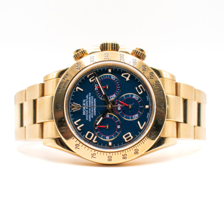 ROLEX DAYTONA YELLOW GOLD 18K REF. 116528 BLUE RACING DIAL FULL SET