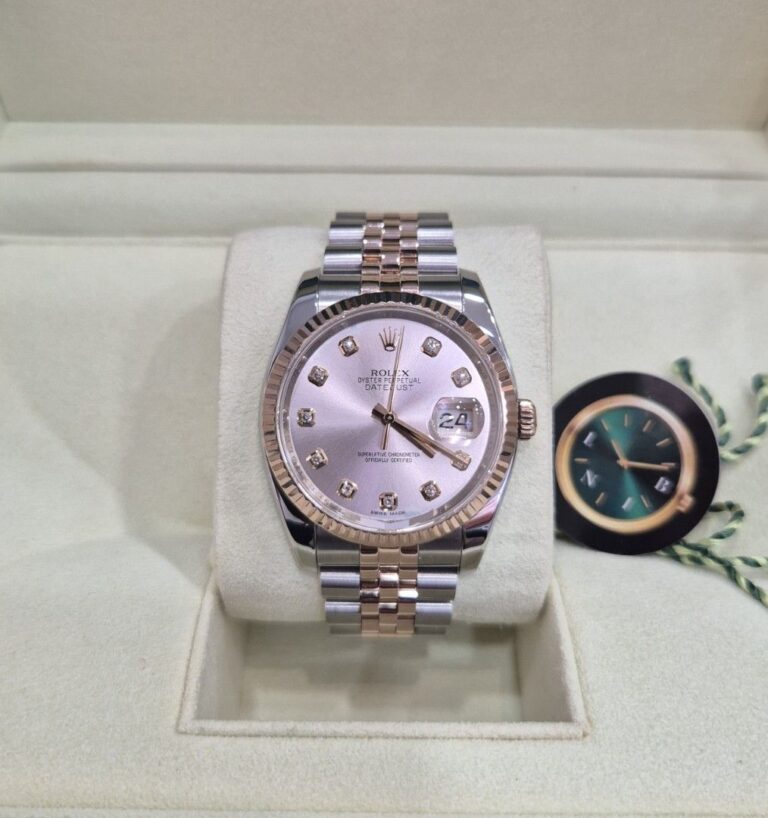 Rolex Datejust 36mm Half Everose Gold 10pt Diamond Pink Dial – 116231