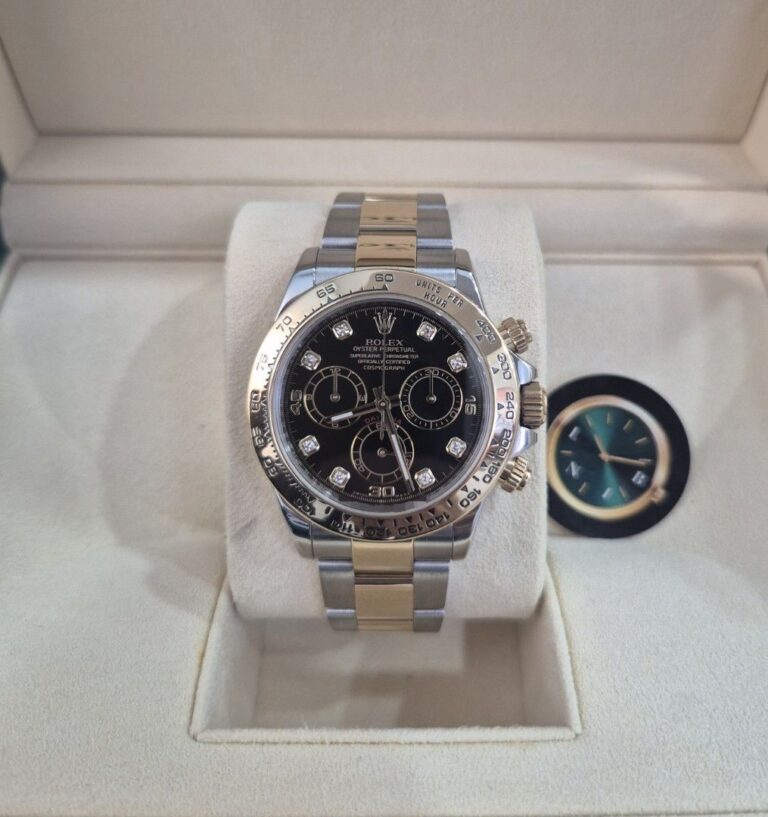 Rolex Daytona Half Gold 8PT Diamond Black Dial – 116503
