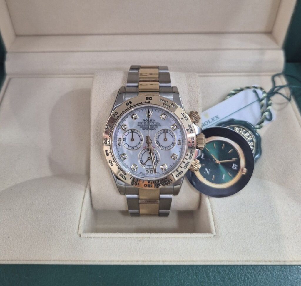 LNIB Oct 2019 Rolex Daytona Half Gold 8pt Diamond White MOP Dial  (Local AD w White Tag) - 116503