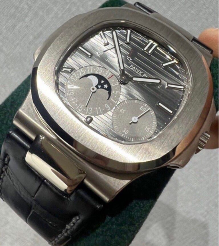 Preowned Y2008 Patek Philippe Nautilus Moonphase White Gold Leather 5712G