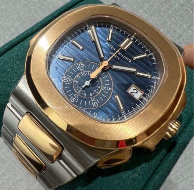 Preowned Y2016 Patek Philippe Nautilus Chronograph Two Tone Blue Bracelet 5980/1AR