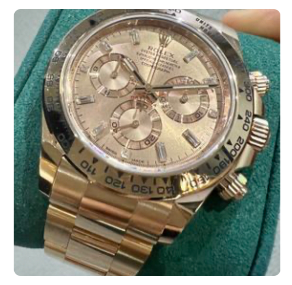 Preowned Y2021 Rolex Daytona Rosegold Pink Sundust Baguette Diamond 116505 116505A