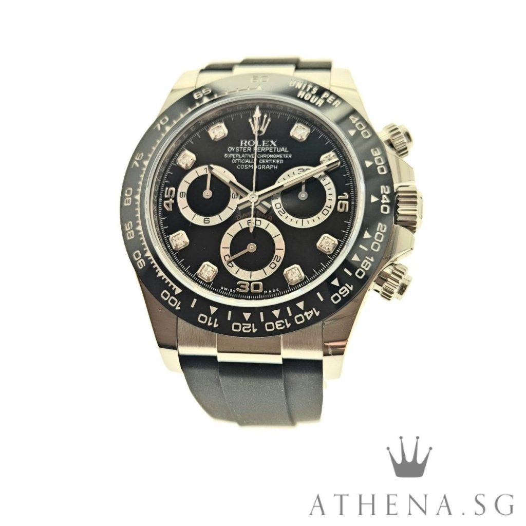LIKE NEW!! ROLEX 18K WHITE GOLD COSMOGRAPH DAYTONA OYSTERFLEX “AN” SERIES “BLACK DIAMOND DIAL” WITH BOX & CERT DATED (02/2020) 116519LN