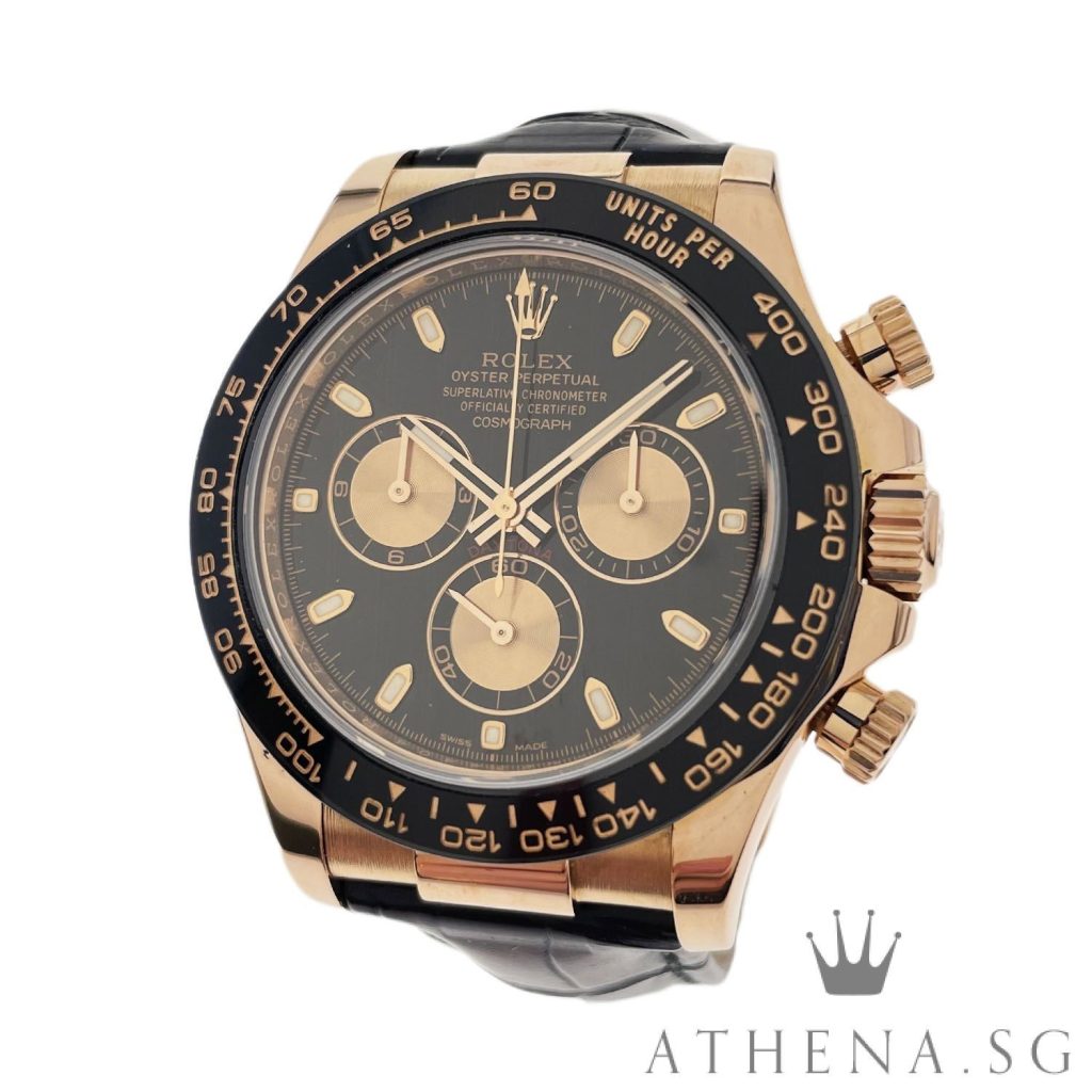 18K EVEROSE GOLD ROLEX COSMOGRAPH DAYTONA CERAMIC “AN” SERIES “BLACK INDEX DIAL” WITH BOX & CERT DATED 01/2017 116515LN