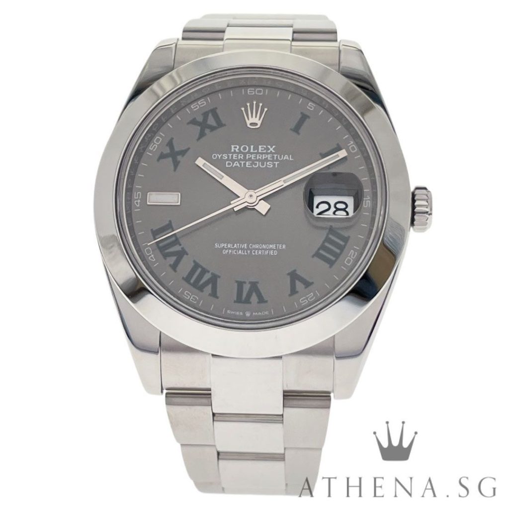 ROLEX MENS OYSTER PERPETUAL DATEJUST 41 “AN” SERIES “WIMBLEDON SLATE GREY ROMAN DIAL” WITH BOX & CERT DATED (07/2018) 126300