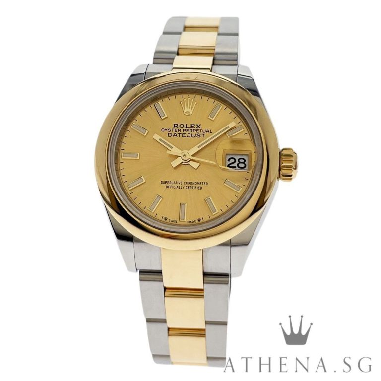 LIKE NEW!!ROLEX OYSTER PERPETUAL DATEJUST 28 “AN” SERIES “GOLD INDEX DIAL” WITH BOX & CERT DATED (12/2023) (STILL UNDER AGENT WARRANTY) 279163