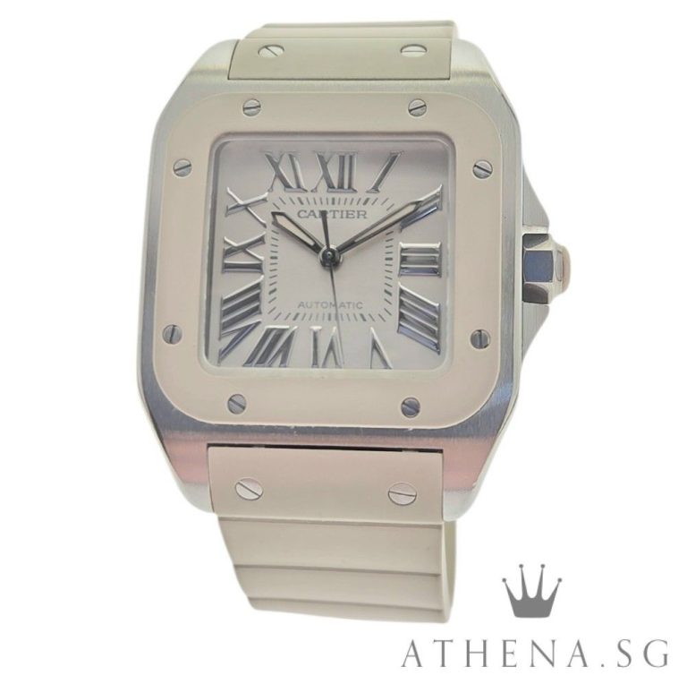 CARTIER SANTOS 100 LADIES MID SIZE AUTOMATIC “WHITE ROMAN DIAL” 33MM WITH BOX & CERT DATED (11/2008) 2878 [DISCONTINUED]