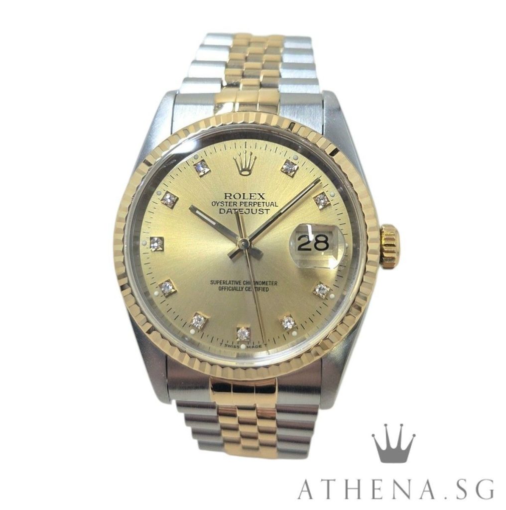ROLEX 18K HALF GOLD OYSTER PERPETUAL DATEJUST 36 “S” SERIES “CHAMPAGNE DIAMOND DIAL” WITH CERT DATED (04/1995) 16233