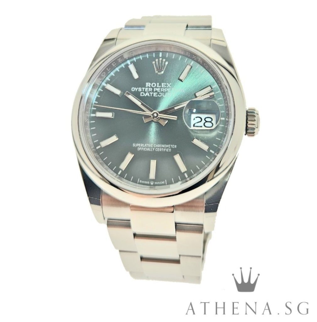 UNWORN!! ROLEX MENS OYSTER PERPETUAL DATEJUST 36 “AN” SERIES “MINT GREEN INDEX DIAL” WITH BOX & CERT DATED 11/2025 (UNDER AGENT WARRANTY) 126200