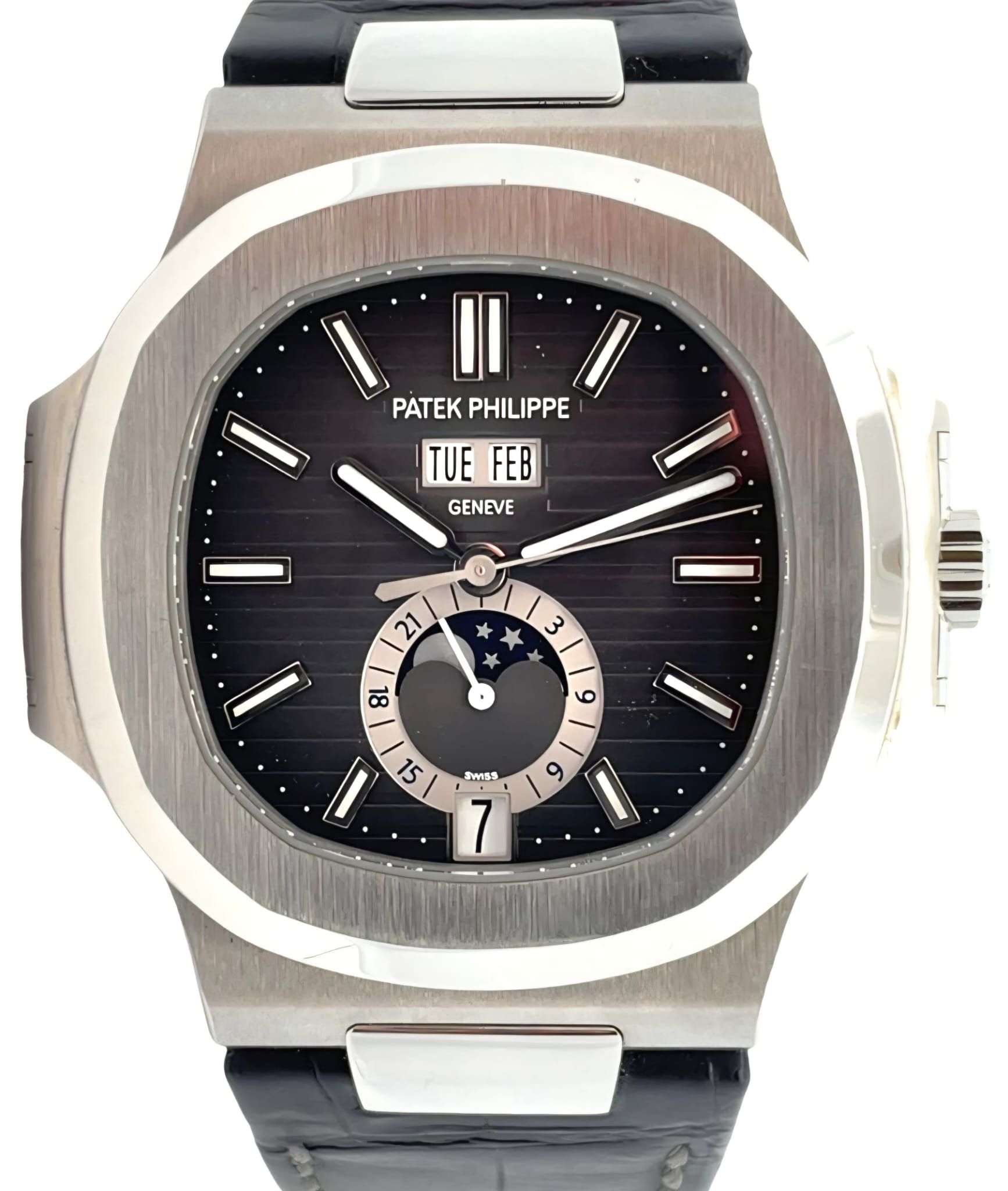 Patek Philippe Nautilus “Grey Dial” Annual Calendar Moon Phase Strap Stainless Steel