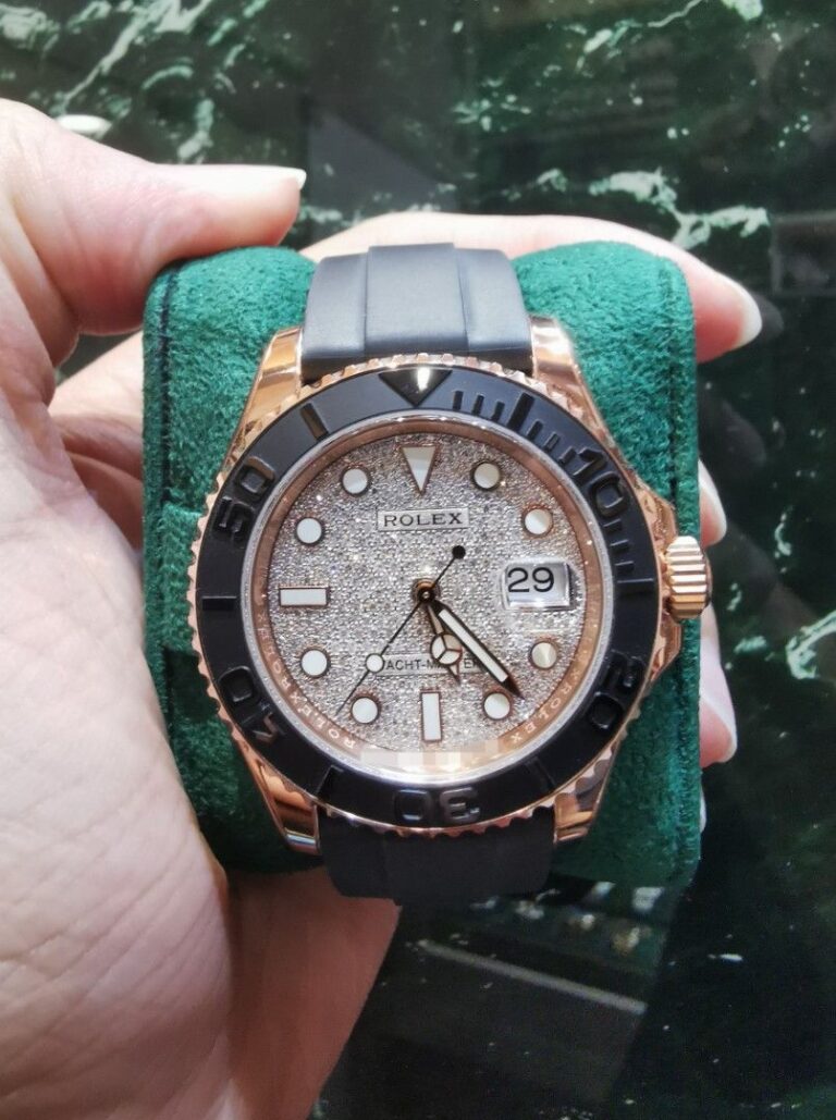 Rolex Yachtmaster 40 ROSE gold custom pave diamond oysterflex 116655