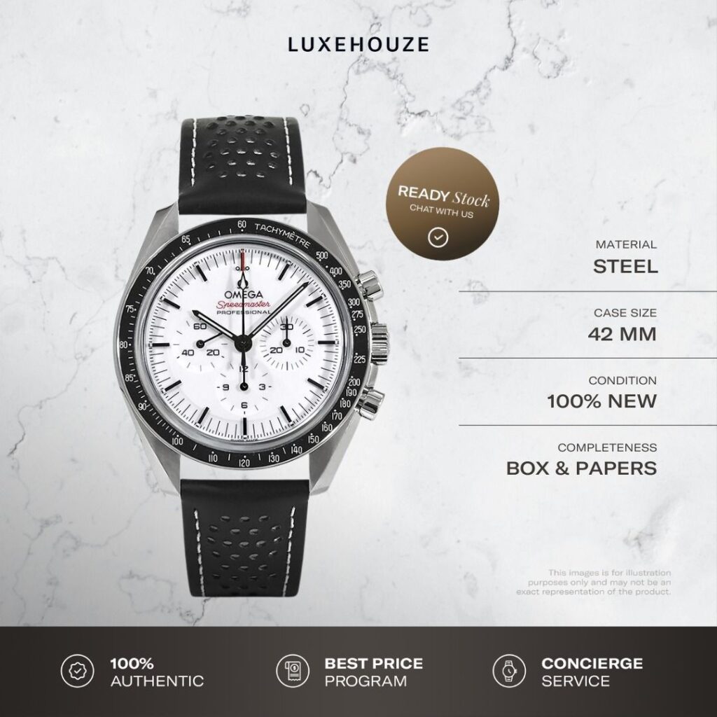 New Omega Speedmaster Moonwatch 31032425004002 310.32.42.50.04.002 White Dial, Leather Strap