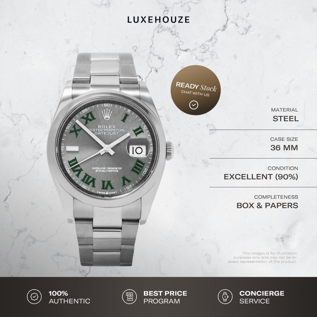 Mint Sep 2025 Rolex Datejust 36 126200 Wimbledon Roman Dial Oyster