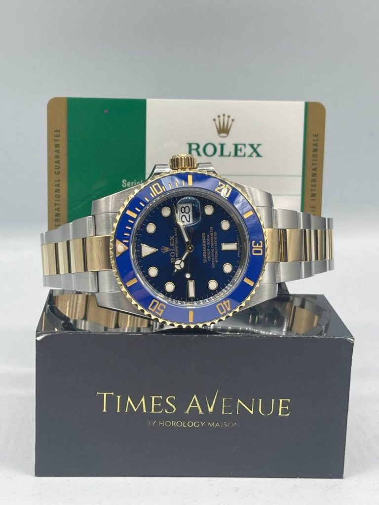 Preowned 2019 Jan Discontinued Rolex Submariner Date 40mm Two Tone Yellow Gold 116613LB “Bluesy”
