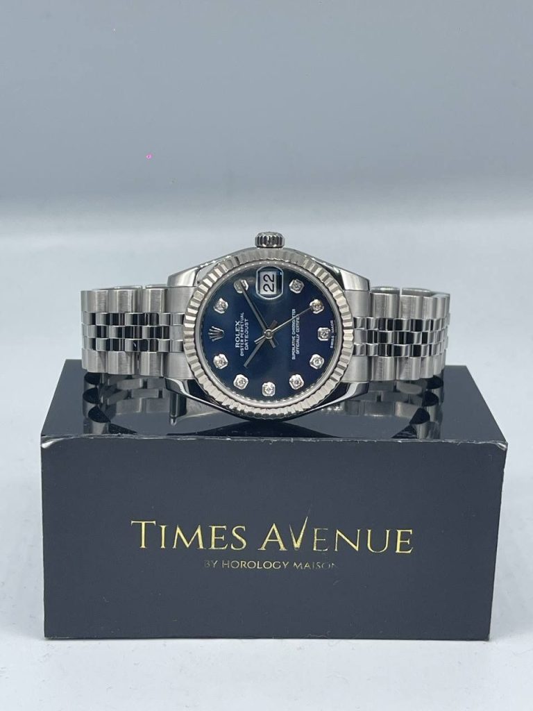 Preowned Rolex Datejust 31 Stainless Steel Jubilee Fluted Bezel 178274 "Blue 10PT Diamonds”