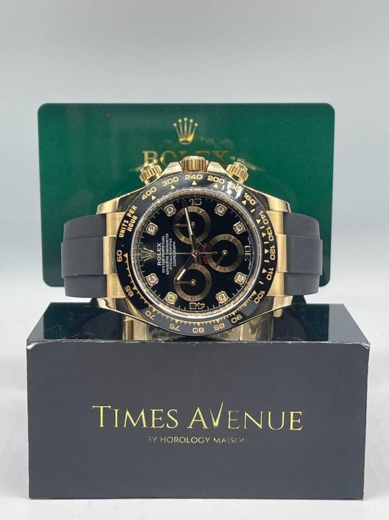 Preowned 2023 Apr Rolex Daytona Oysterflex Yellow Gold 116518LN "Black Diamond"