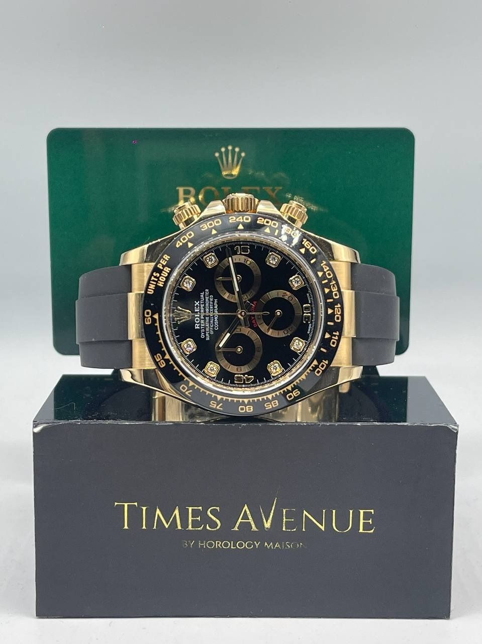 Preowned 2023 Apr Rolex Daytona Oysterflex Yellow Gold 116518LN "Black Diamond"