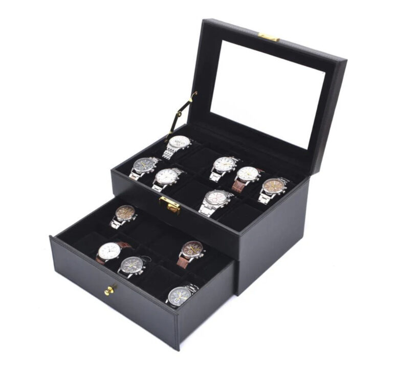 20 Slots Black PU Inner Black Watch Storage Box
