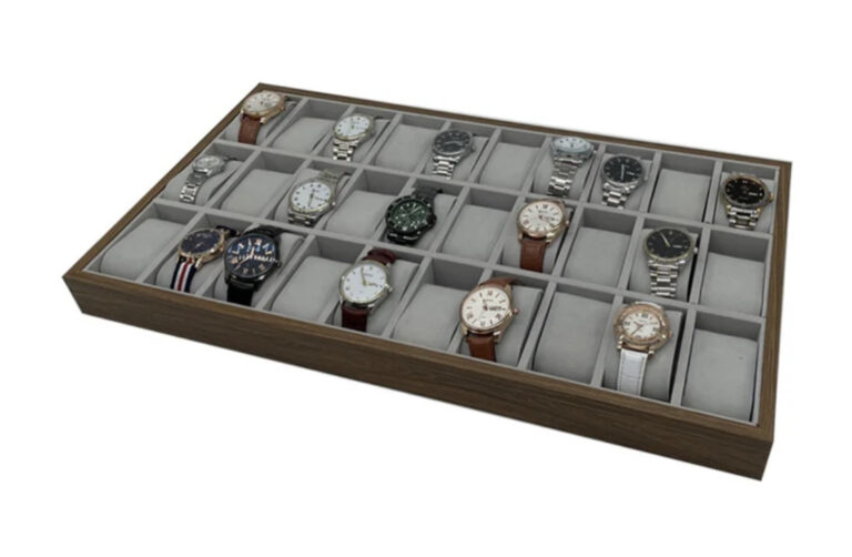 30 Slots Dark Brown Wooden Watch Display Tray
