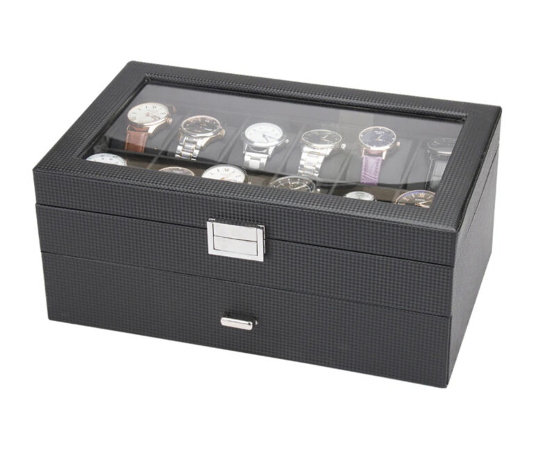 24 Slots PU Carbon Fiber Watch Box