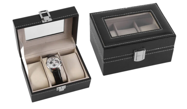3 Slots Black PU Watch Storage Box