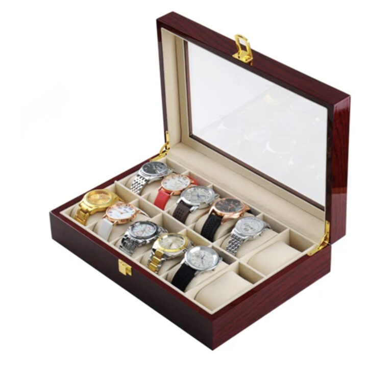 12 Slots Rose Wood Watch Storage Box
