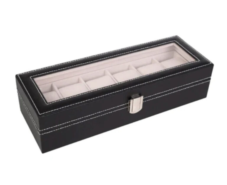 6 Slot Black PU Watch Storage Box
