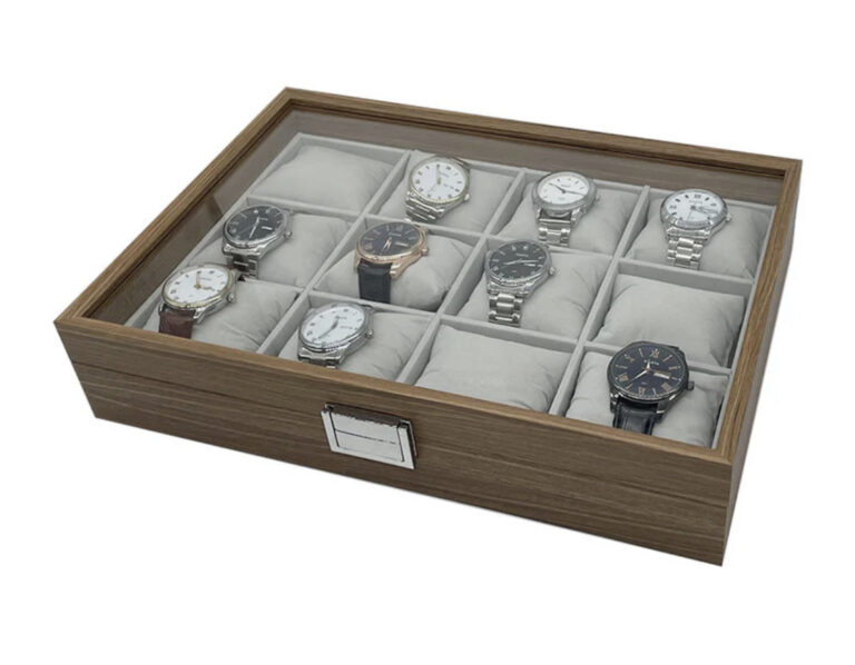 12 Slots Soft Cushions Wooden Watch Jewelry Storage Box