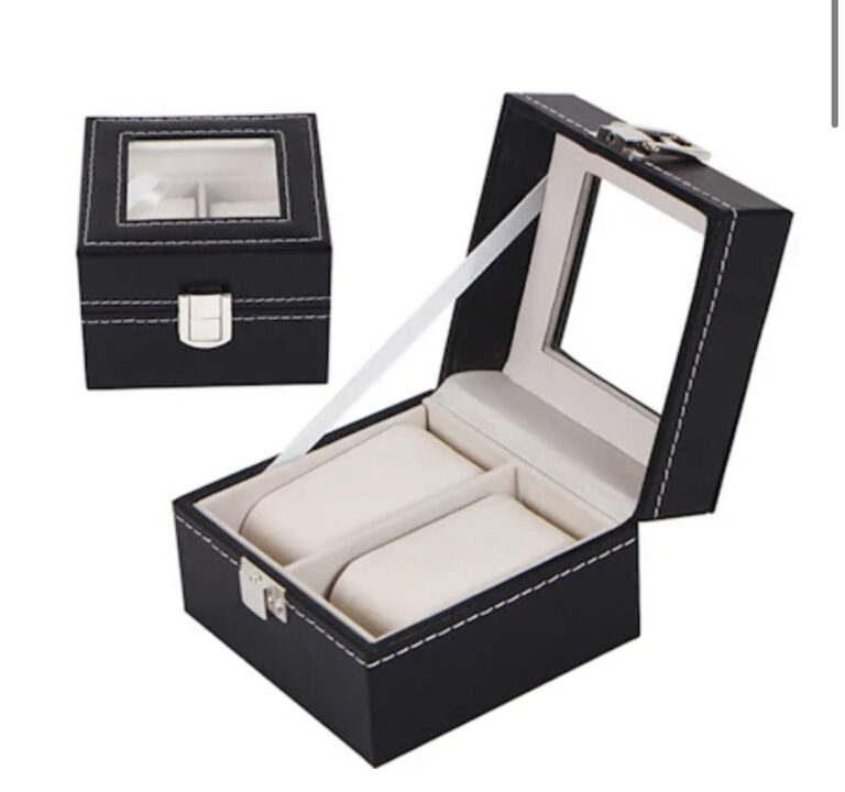 2 Slots Black PU Watch Storage Box
