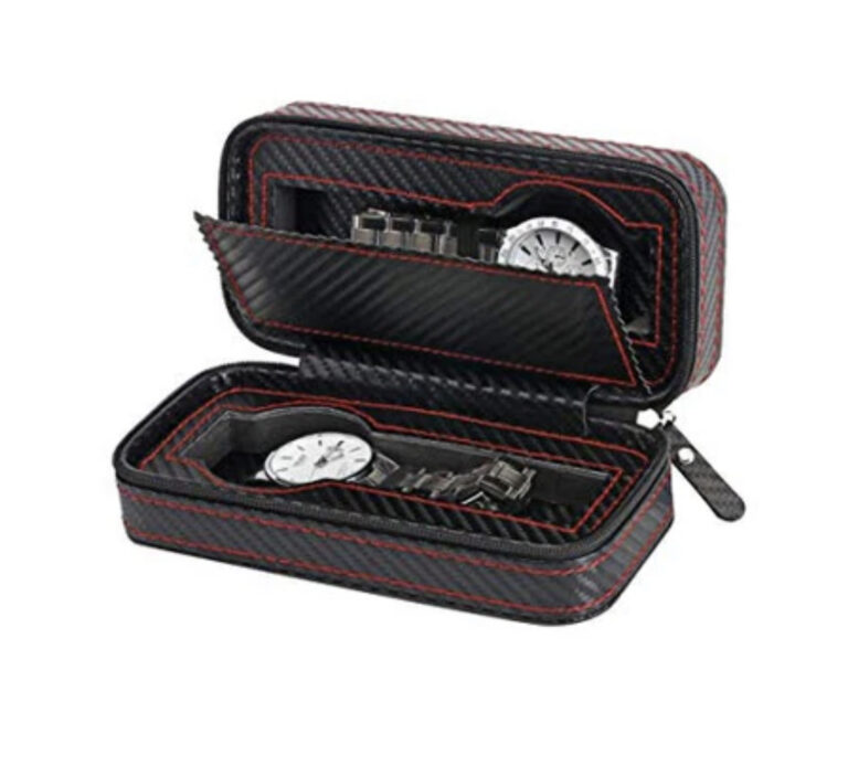 2 Slots PU Full Carbon Fiber Travel Watch Pouch